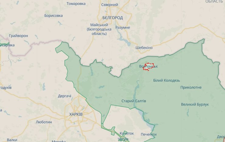 Вовчанськ, Харківська область, обстріл 7 березня, карта