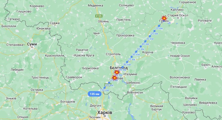 Бєлгород, 15 лютого, карта, обстріл