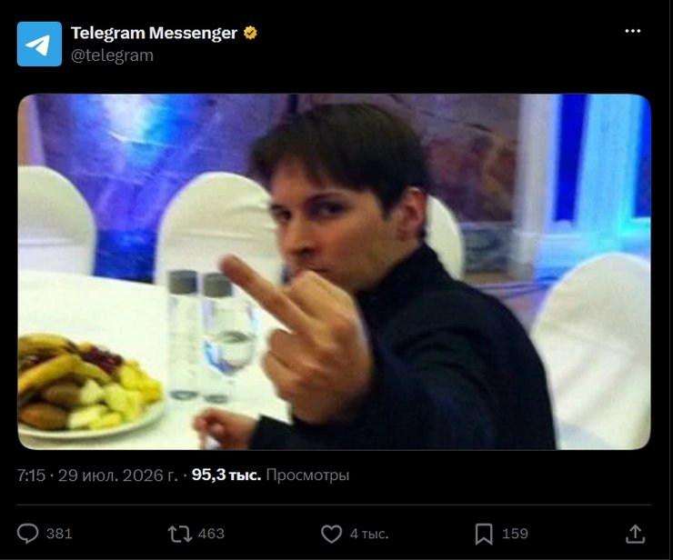Сообщение в Telegram в социальной сети X