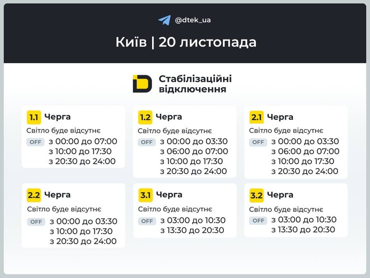 Київ розклад на 20 листопада