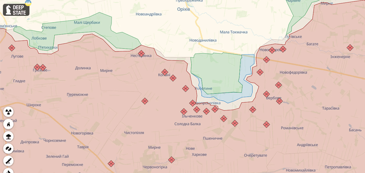 Продвижение ВСУ в районе от Работино