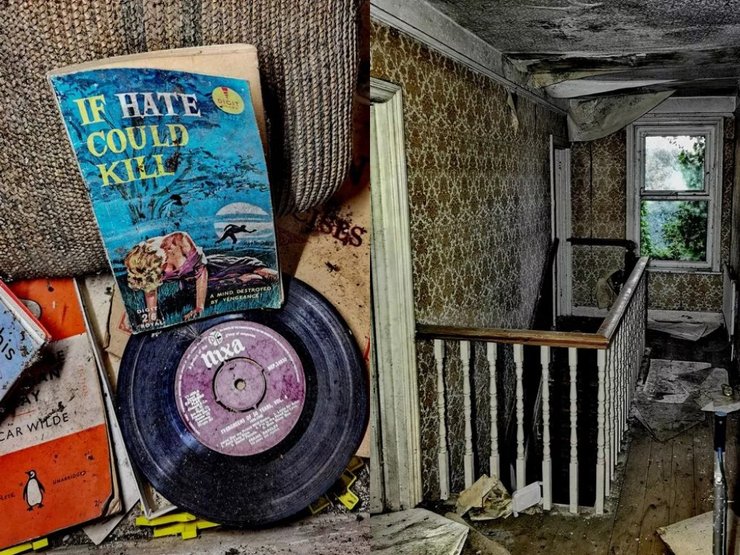 Всередині покинутого будинку, покинутий будинок, будинок Діснея, капсула часу, моторошні ляльки, старовинні речі, Міккі Маус, книги