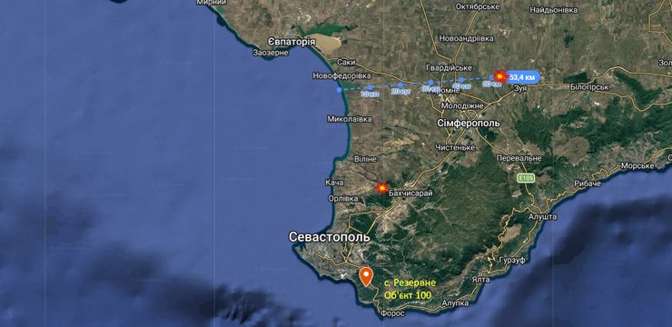 Карта с точками ударов по БРК Бастион в Крыму в 2026 году