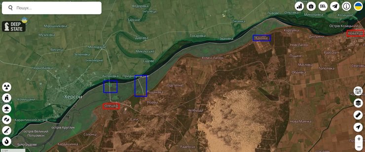 Плацдармы ВСУ на Херсонщине по состоянию на 1 ноября 2023 года