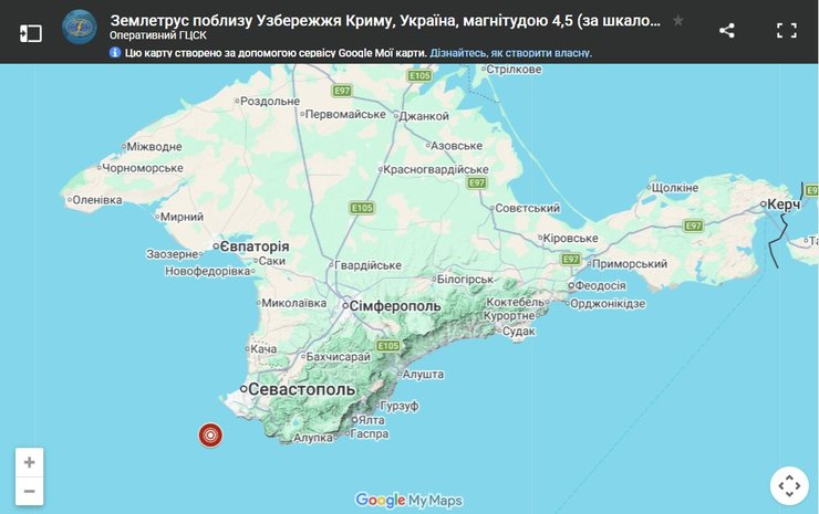 инфографика с эпицентром землетрясения в Крыму магнитудой 4,5 22 июня