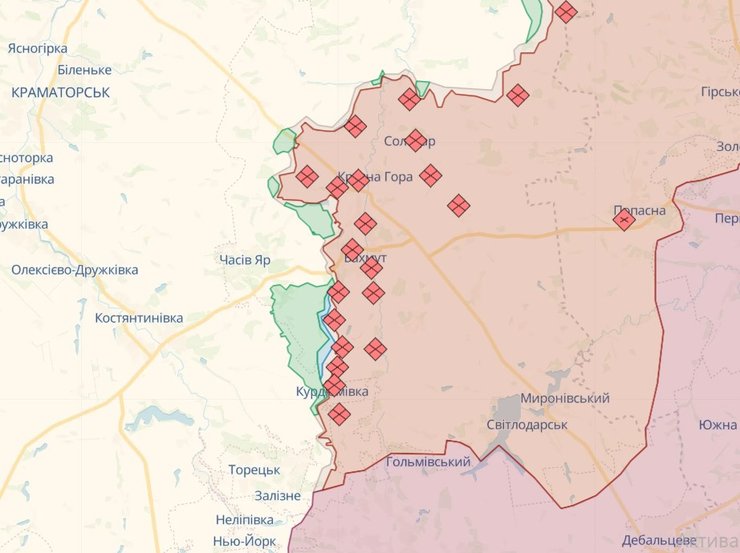 Бахмут, карта боевых действий