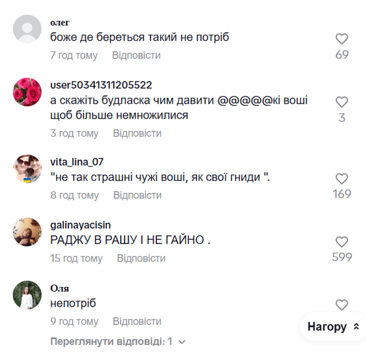 Комментарии под видео Анны Разумовской со скандальным заявлением о ВСУ