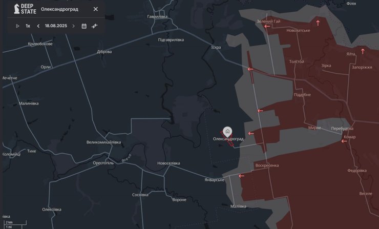 Карта боев вблизи Александрограда в Донецкой области