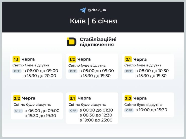 киев график отключений 6 января киев графики отключений 6 января 2026 года