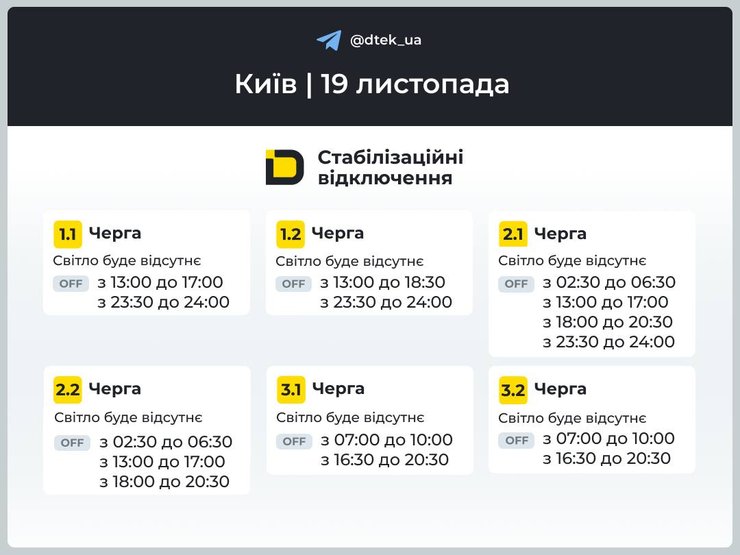 оновлені графіки відключення електроенергії у Києві