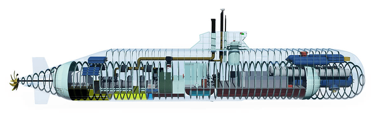 подводная лодка в разрезе, субмарина, турецкая подводная лодка