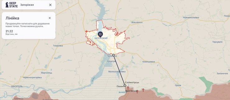 Линия фронта под Запорожьем по состоянию на 19 сентября — данные DeepState