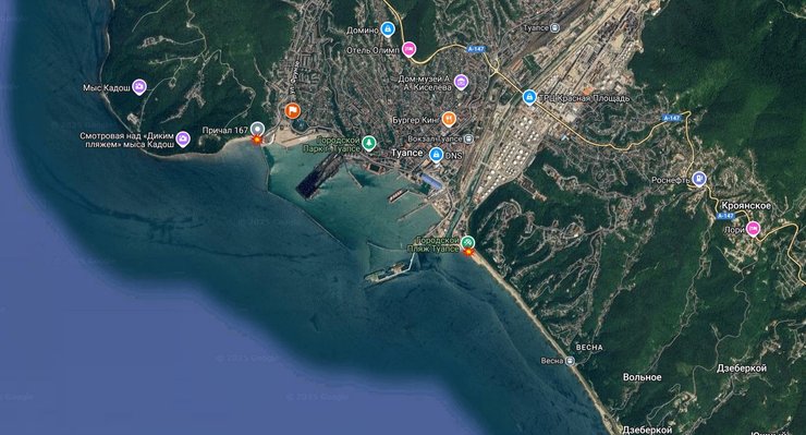 Google maps і точки можливих ударів у Туапсе 10 листопада