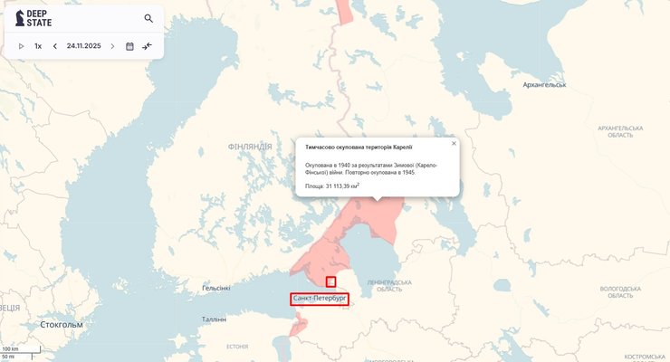 Карта оккупированной части Финляндии