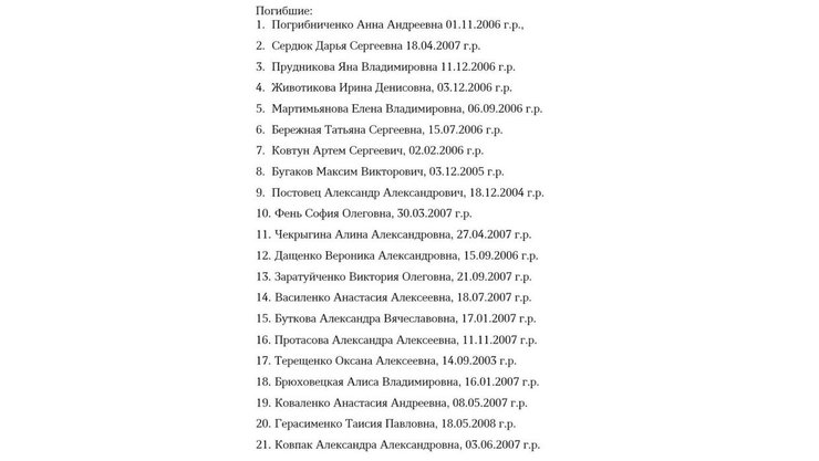 скриншот списку загиблих у Старобільську 22 травня
