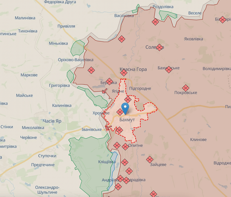 Бахмут, Донецкая область, карта боевых действий
