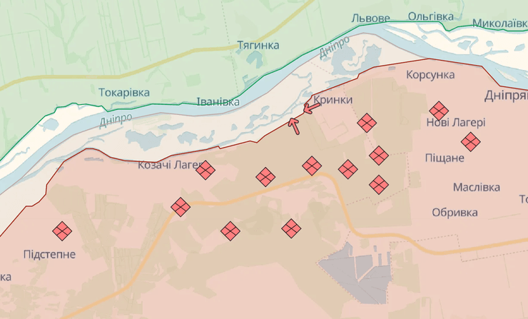 Карта боевых действий в Крынках