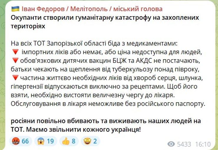 Публікація мера Мелітополя, Федоров