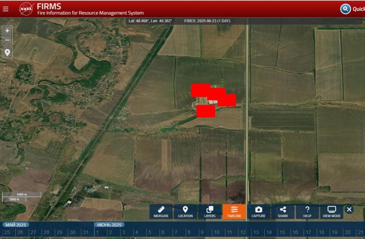 Зафиксированные спутником FIRMS аномальное повышение температуры на комбинате "Атлас". Фото: FIRMS