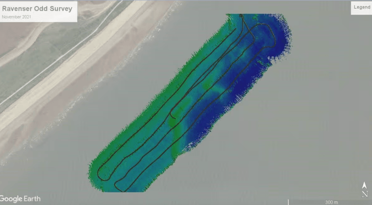 Результаты эхолотного сканирования в районе предполагаемого расположения исчезнувшего пиратского острова Равенсер Одд