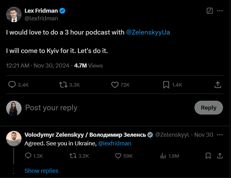 Владимир Зеленский, Лекс Фридма, интервью, подкаст, интервью с Зеленский, интервью с Зеленский
