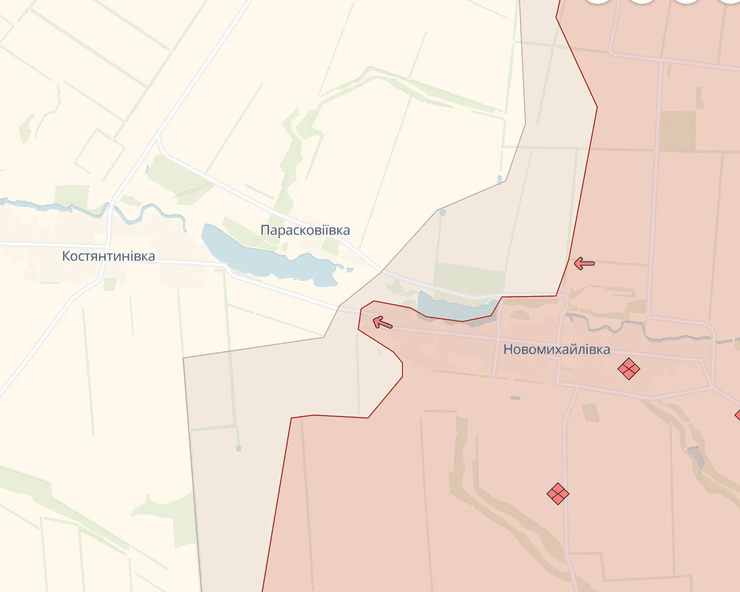 Ситуация возле Новомихайловки и Парасковиевки, карта