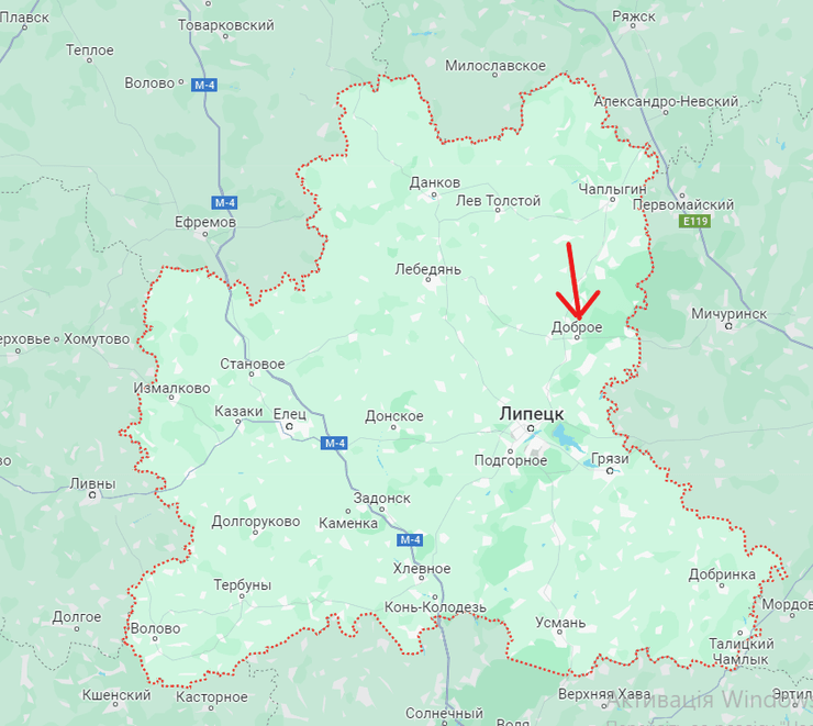Село Доброе, Липецкая область, карта