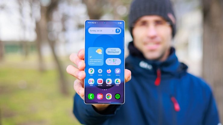 Оглядач тримає смартфон Samsung