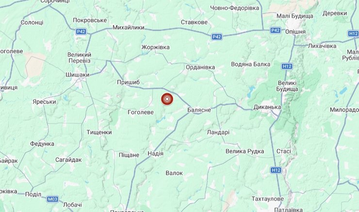 Землетрус 17 травня у Полтавській області на карті