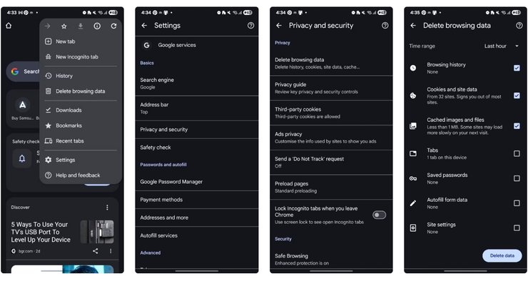 Удаление данных из бразуера Google Chrome