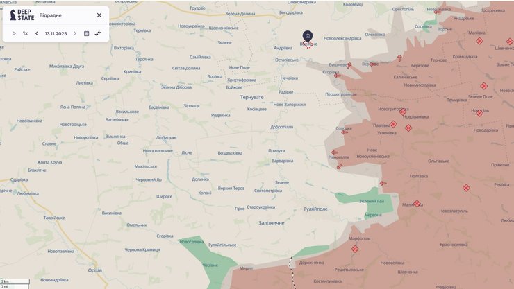 Карта фронта околи Гуляйполя и в Днепропетровской области