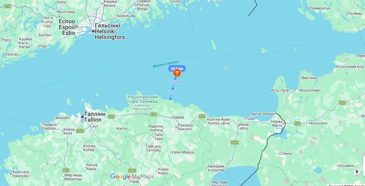 Карта з орієнтовним місцем інциденту з Су-30 ЗС РФ 18 березня