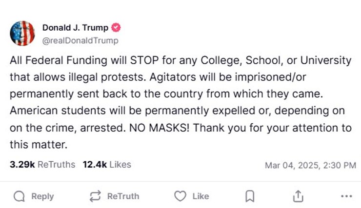 Заява Трампа, свобода слова, мирні зібрання, студенти