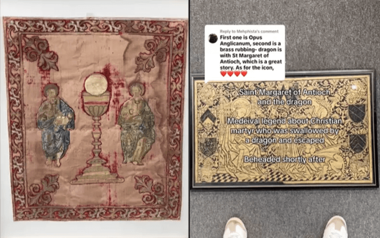 700-летний гобелен, необычная находка, купил на распродаже, средневековый артефакт, древнее полотно, соцсети, латунная пластина, заплатил копейки