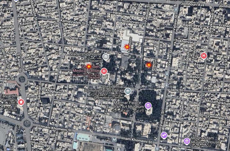 Координати точки ударів по бункеру Хаменеї по Тегерану 6 березня