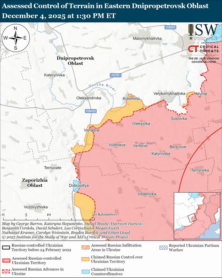 Карта лінії боїв на Олександрівському напрямку 4 грудня, ISW
