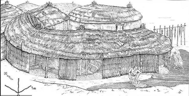 Реконструкция хижины охотников-собирателей, относящаяся к эпохе эпипалеолита.