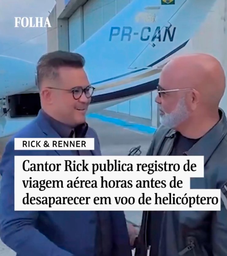 Певец Рик Солло из дуэта Rick & Renner встретился с бизнесменом Бруно Авеларом за несколько часов до исчезновения вертолета в Бразилии