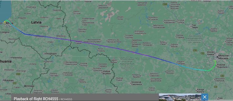 Схема польоту літака з Риги в Москву