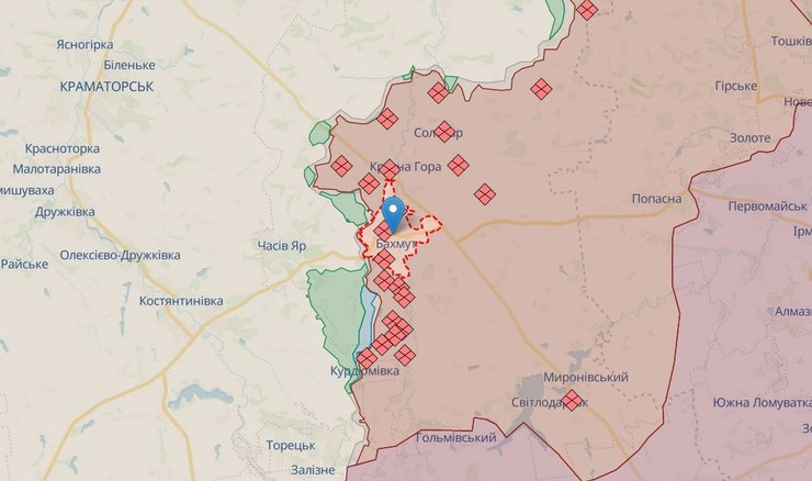 Бахмут на карте