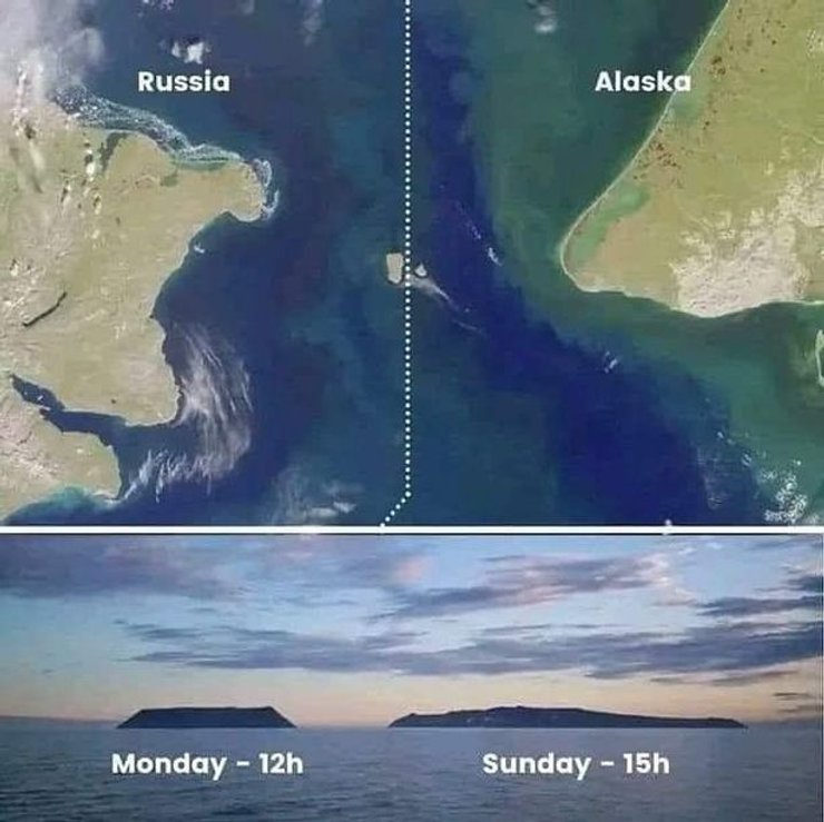Острова Диомида в Тихом океане, разница во времени, Большой Диомид, Малый Диомид, Остров вчера, Остров завтра, Россия, США, Аляска
