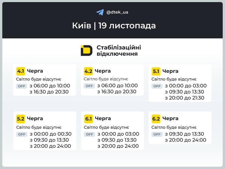 графики отключений киев 19 ноября