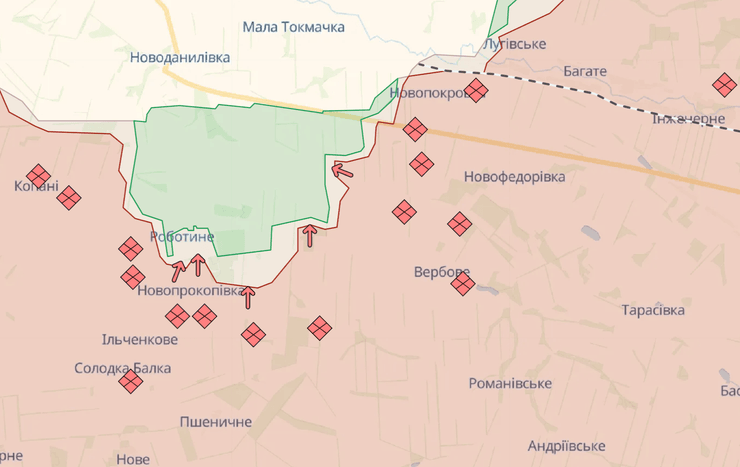 Карта боевых действий в Запорожской области