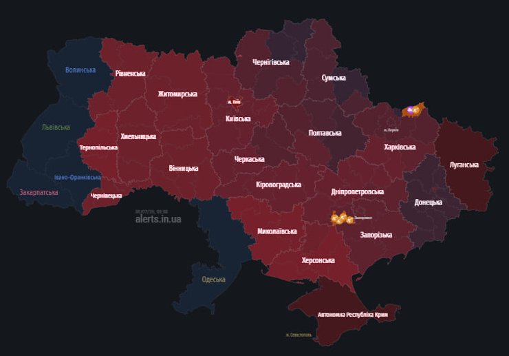 карта воздушных тревог по Украине