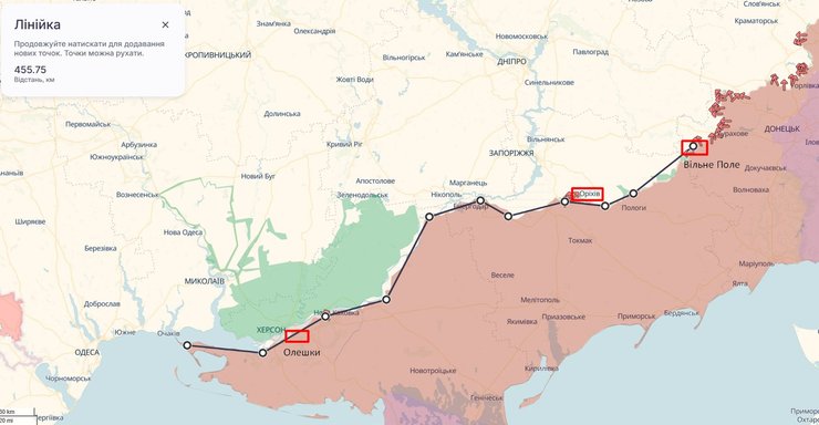 Наступление РФ, наступление на юг, Запорожье, Херсон, река Днепр, карта