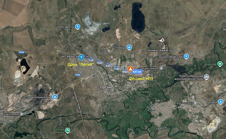 Карта Орська з дислокацією Орського НПЗ