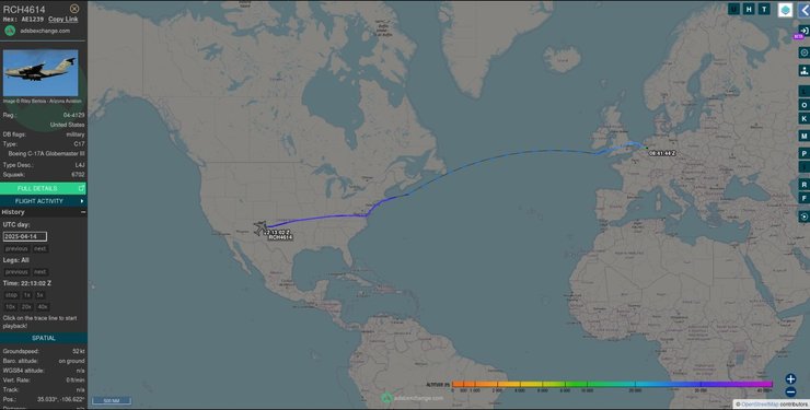 Літак США зробив рейси між військовими авіабазами
