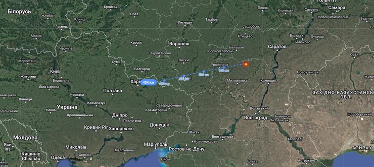 Большой Морец, Волгоград, ракета, відстань