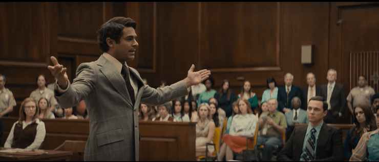 Тед Банди в суде в фильме "Красивый, плохой, злой"