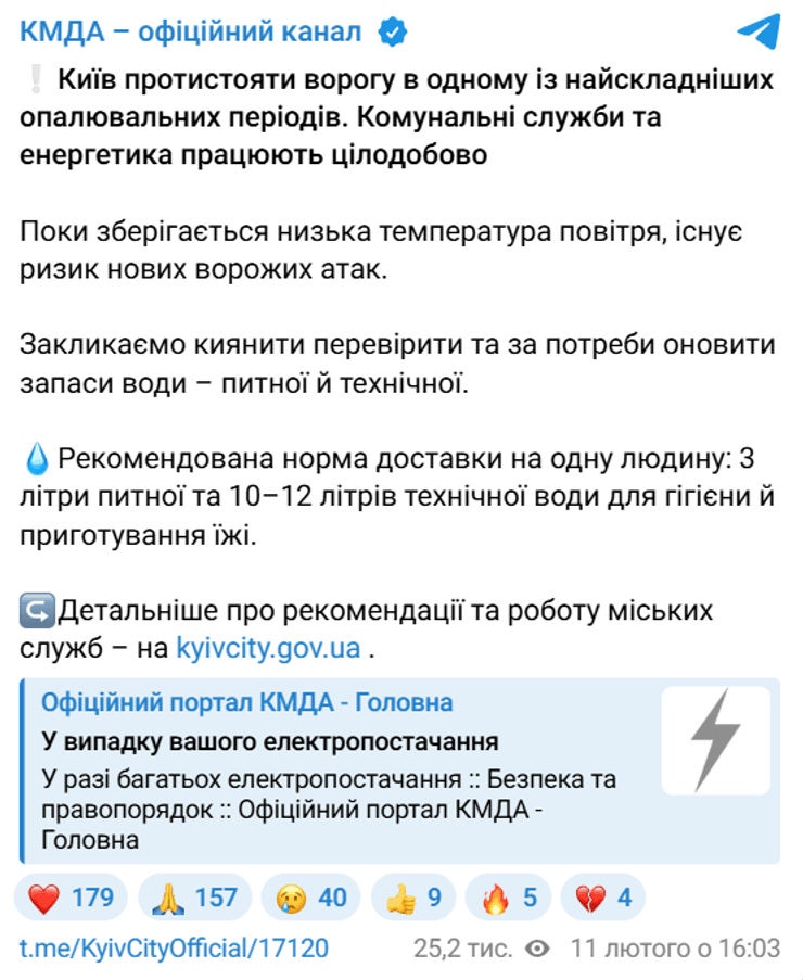 Порада щодо води у Києві від КМДА